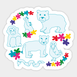 Blue animals lineart pattern Sticker